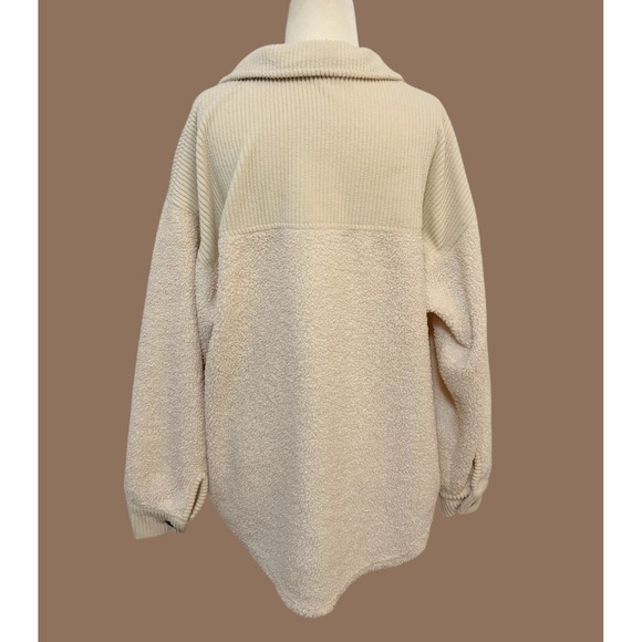 Bluenotes Small Ivory Corduroy Trim Sherpa Shirt Jacket Oversized Shacket‎ - Picture 4 of 6
